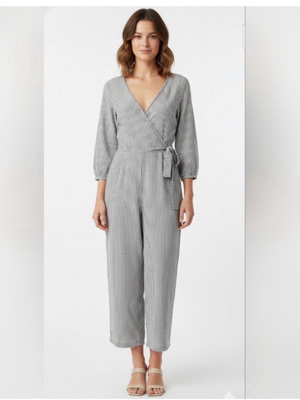 Old Navy Navy and White Striped cropped leg jumpsuit